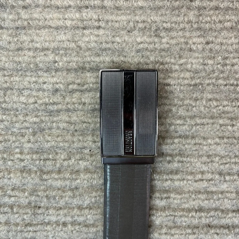 Kenneth Cole Reaction Mens Belt Brown Textured Plaque Buckle 38-40 E1H